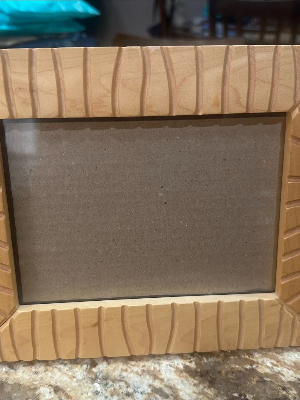 Natural Wood Laminate Carved Picture Frame.   Holds standard 4x6 photo